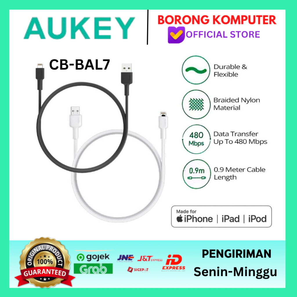 AUKEY USB-A to Lightning สายชาร์จ MFI Braided Nylon CB-BAL7