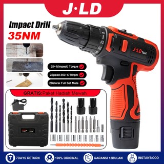 JLD Mesin bor Baterai cas 12vf Cordless drill  Mesin impact bor 35N.m 10mm bor baterai cas komplit Mesin Bor Tangan murah bor dinding beton tembok