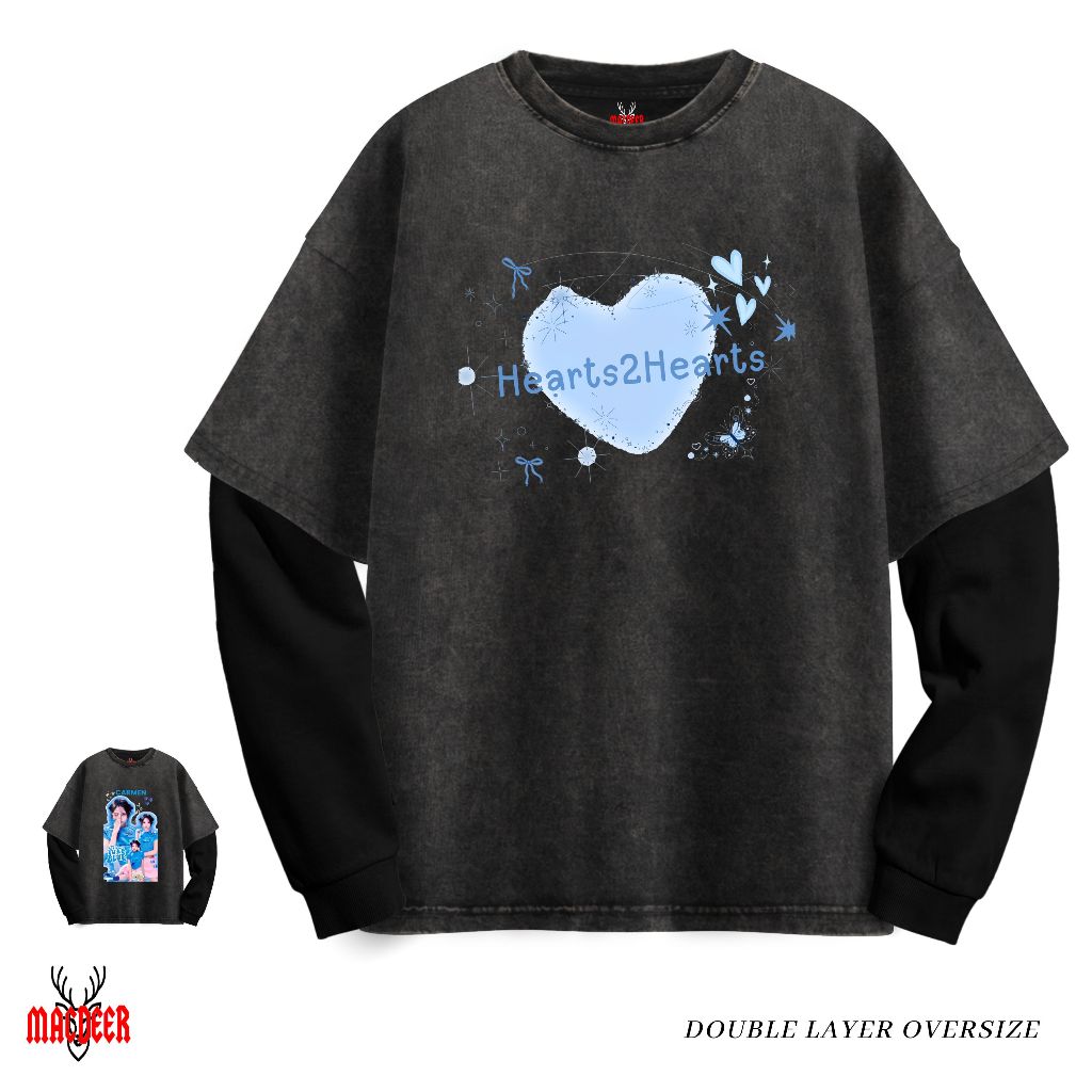 MACDEER CARMEN HEARTS2HEARTS ล้าง Double Layer Oversize PREMIUM WASHED H2H 7-8 เสื้อยืด