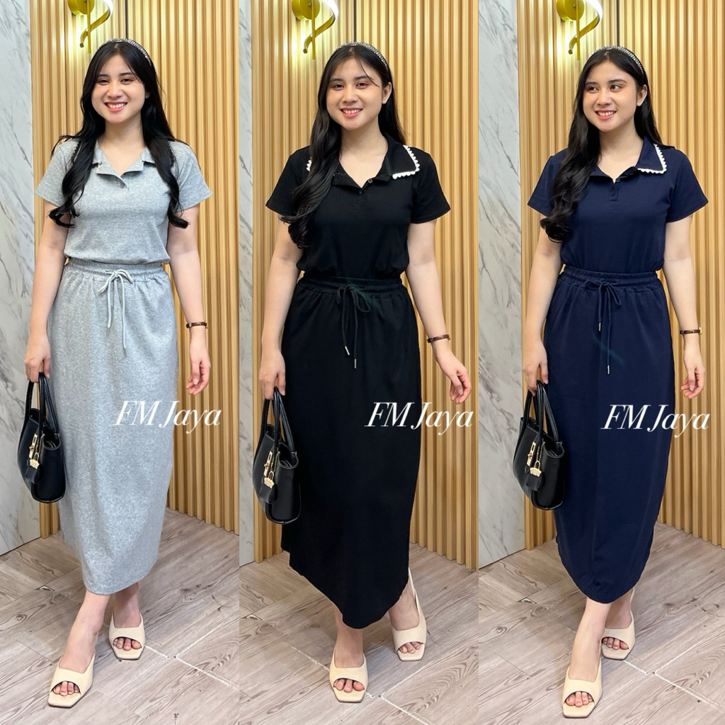 FM-G LACE COLLAR SET 2361 || ONE SET LONG SKIRT || ONE SET พรีเมี่ยมผู้หญิง || ONE SET เสื้อยืด COLL