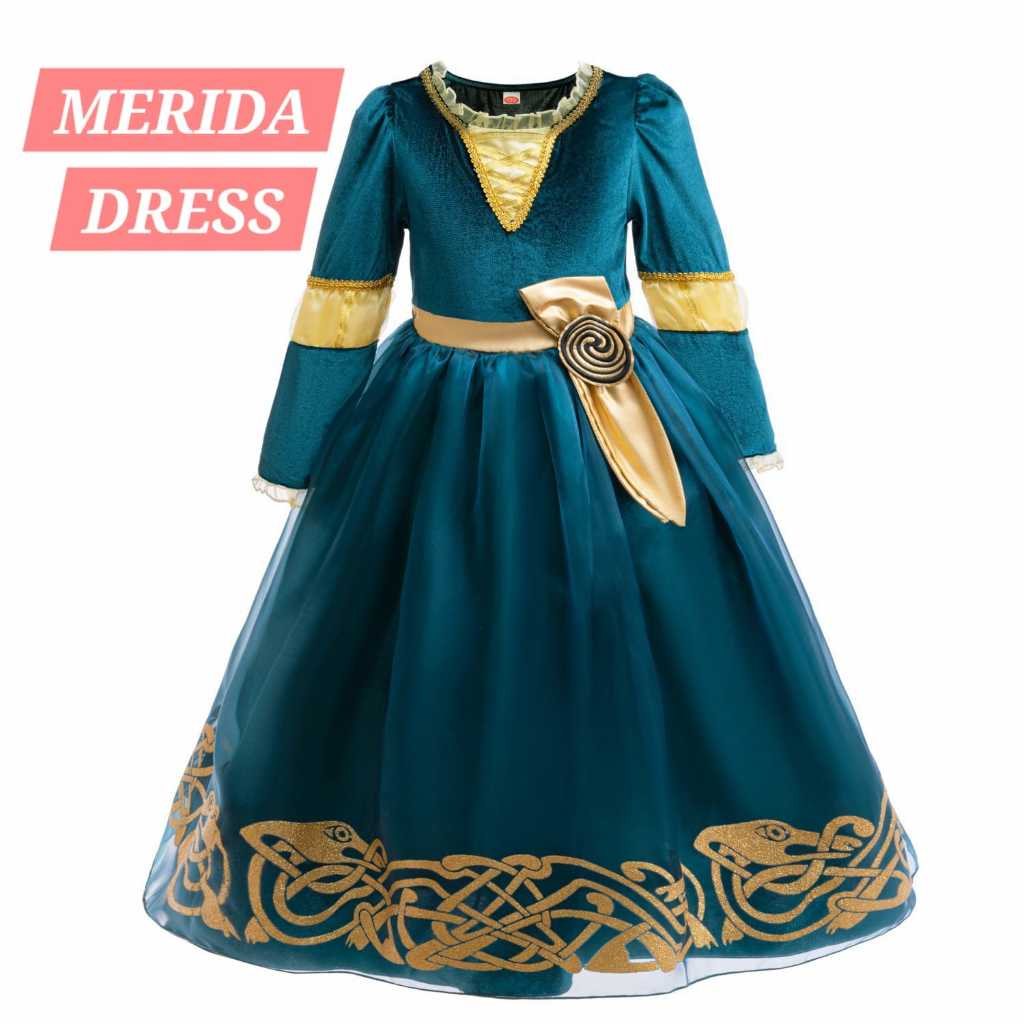 HIJAU TOKYOBERRY MERIDA DRESS COSTUME สําหรับคอสเพลย์ GIRLS EUROPE ANCIENT KINGDOM GREEN GOLD VELVET