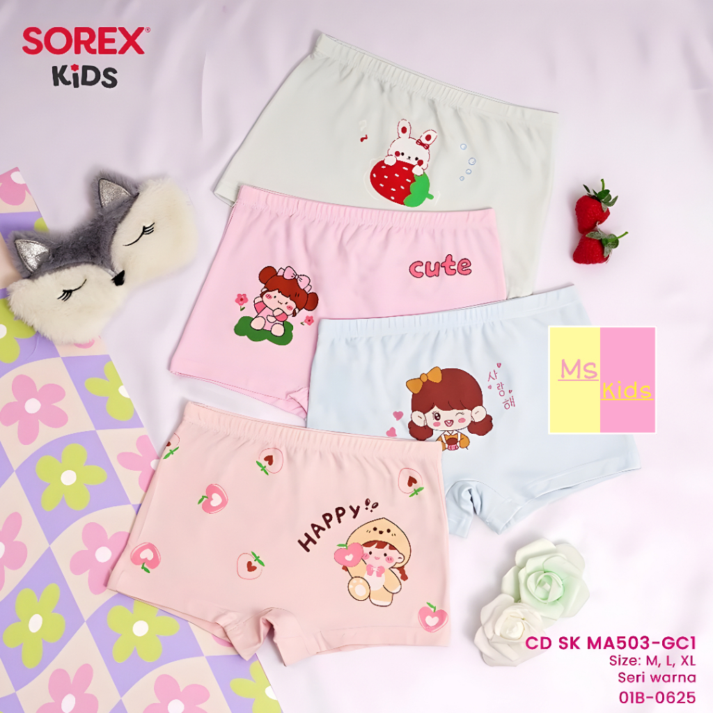 (3 ชิ้น) Sorex Kids Girl Boxer Briefs MA 503 Series Supersoft Soft สบาย
