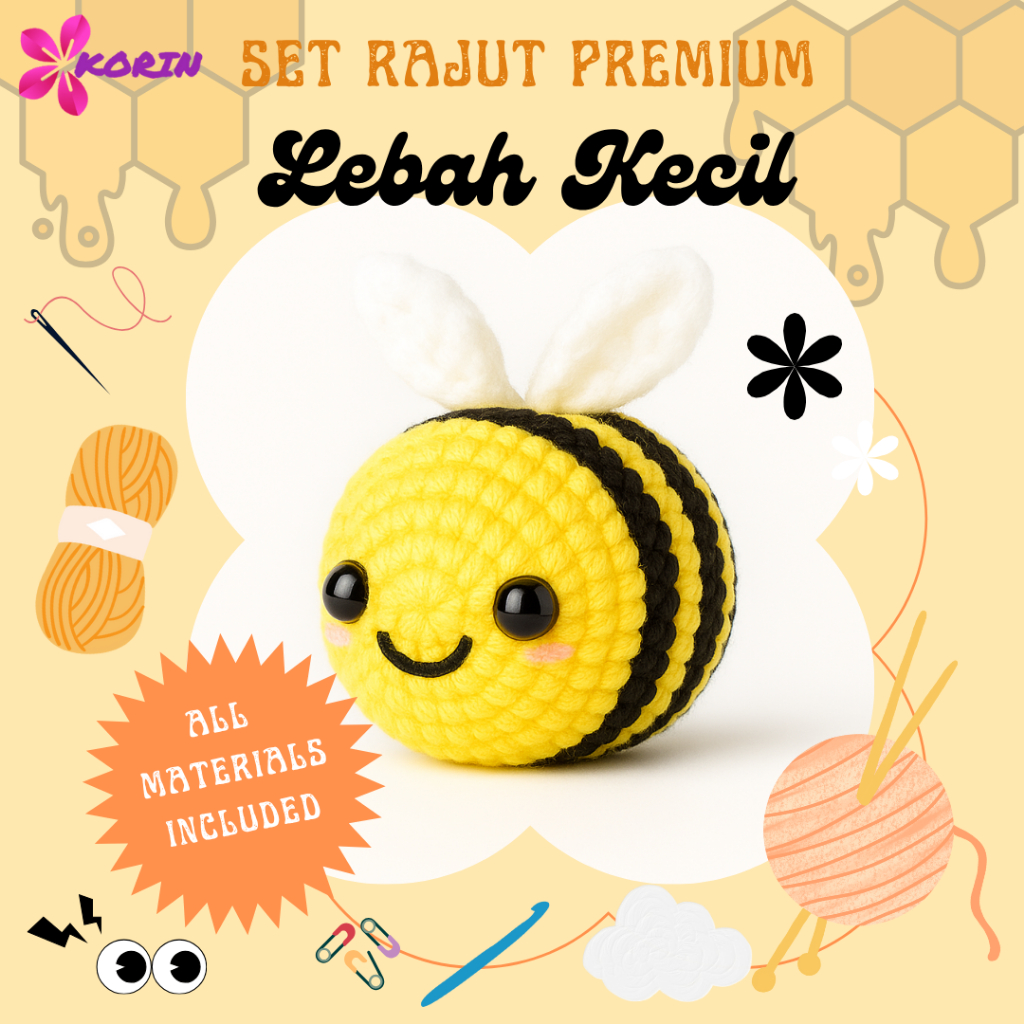 PREMIUM SMALL BEE KNITTING SET / DIY CROCHET AMIGURUMI BEE (ฟรี PATTERN)