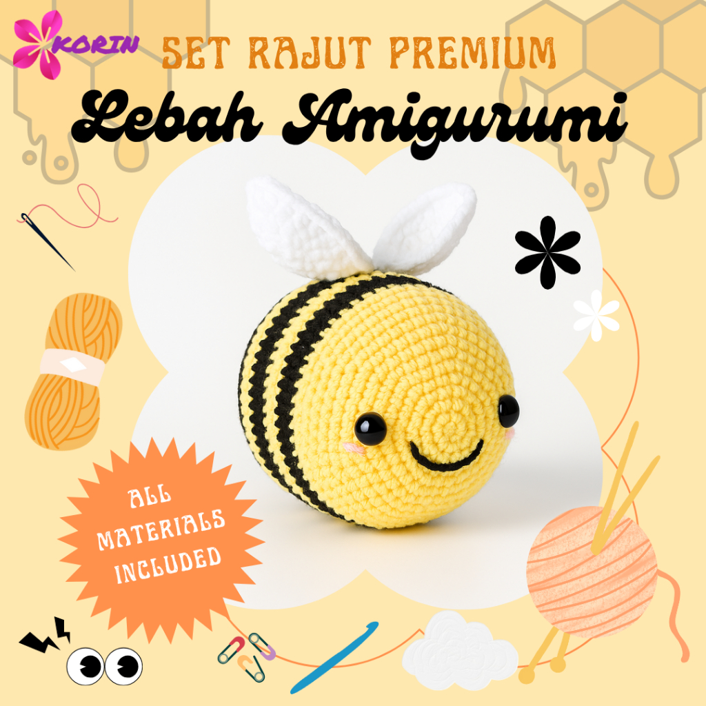 AMIGURUMI PREMIUM BEE KNITTING SET / DIY AMIGURUMI BEE CROCHET (ฟรี PATTERN)