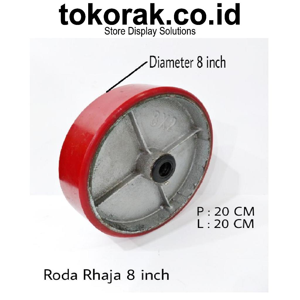 MERAH 8 INCH TROLLEY WHEELS - RED CAST IRON PLATE WHEELS - CASTER WHEELS