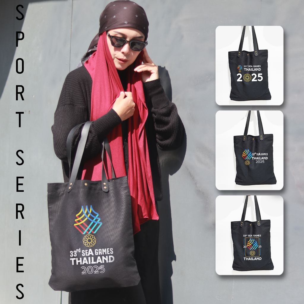 Black Canvas Totebag ของที่ระลึก Sea Games Thailand 2025 Totebag ของที่ระลึก Sea Games พิมพ์ DTF