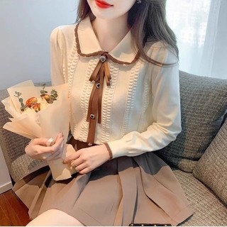 [TTEUDA] Baju Atasan Wanita Terbaru Sailor Knit Lengan Panjang | Blouse Wanita Sailor Knit Premium | Blouse Wanita Sailor Knit Lengan Panjang XDE