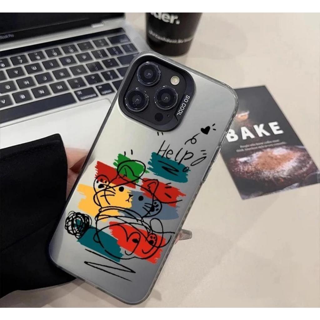 PREMIUM MATTE HARD CASING HP HELP CAT CASE AESTHETIC COMPATIBLE สําหรับ IPHONE 7 8 7PLUS X XR 11 12 