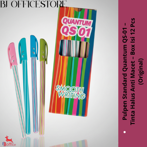 Quantum QS-01 ปากกามาตรฐาน – หมึกละเอียด ป้องกันการแจม – กล่อง 12 ชิ้น (ต้นฉบับ)