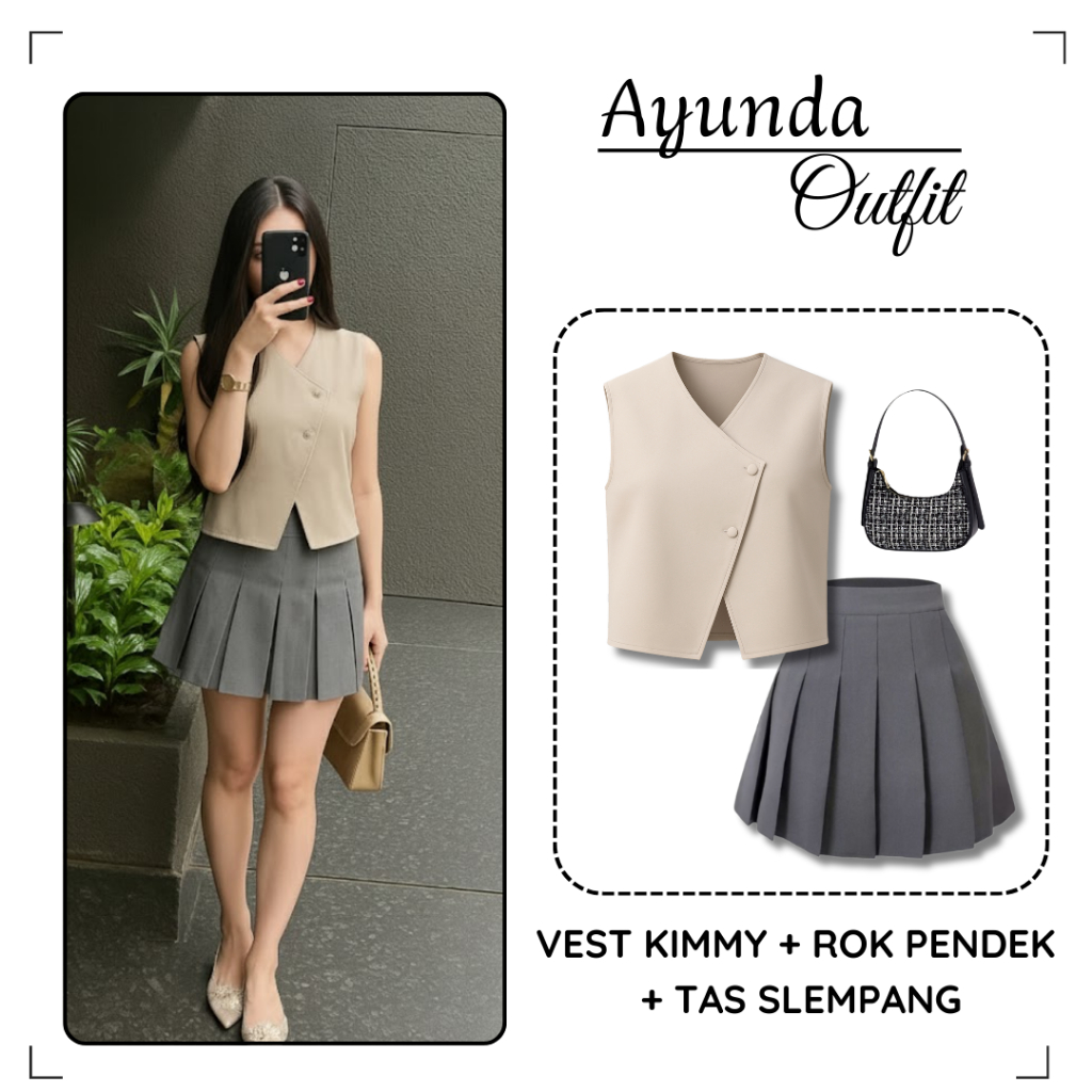 3in1 Set ชุดสําหรับวัยรุ่นสไตล์เกาหลี (K Kimmy Vest + กระโปรงสั้น + กระเป๋าสะพาย) ล่าสุด Cool End of