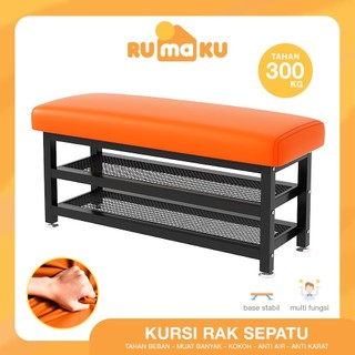 Rumaku Rak Sepatu Duduk Model Sofa Bahan Busa Rangka Besi 2 Susun Kokoh Premium