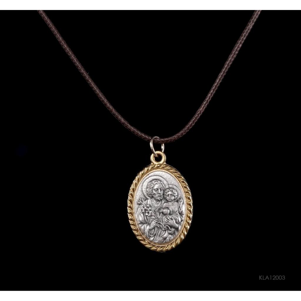 สร้อยคอเชือกสีน้ําตาล+St Joseph Oval 3.2cm