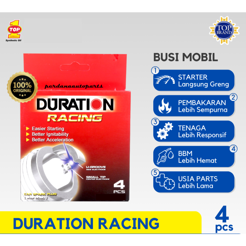 Original DURATION Racing KR5TCSU หัวเทียนรถยนต์ Cross Denso IK16 / NGK BKR5EIX11, Corolla AE 101 / 1