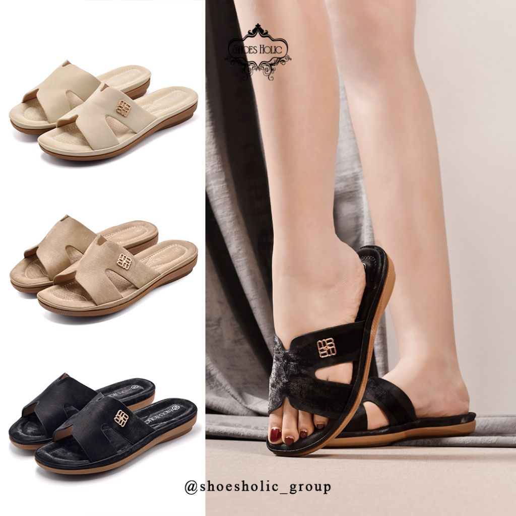 รองเท้าแตะส้นแบนสตรีนําเข้า ข7-8247 [3 สี]