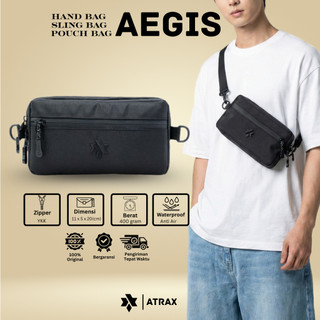 ATRAX - Tas Selempang Aegis Hand Bag Waterproof Pouch Slingbag Black Bordir Emblem Logo Anti Air Clutch Bag Dompet Hp Anti AIr