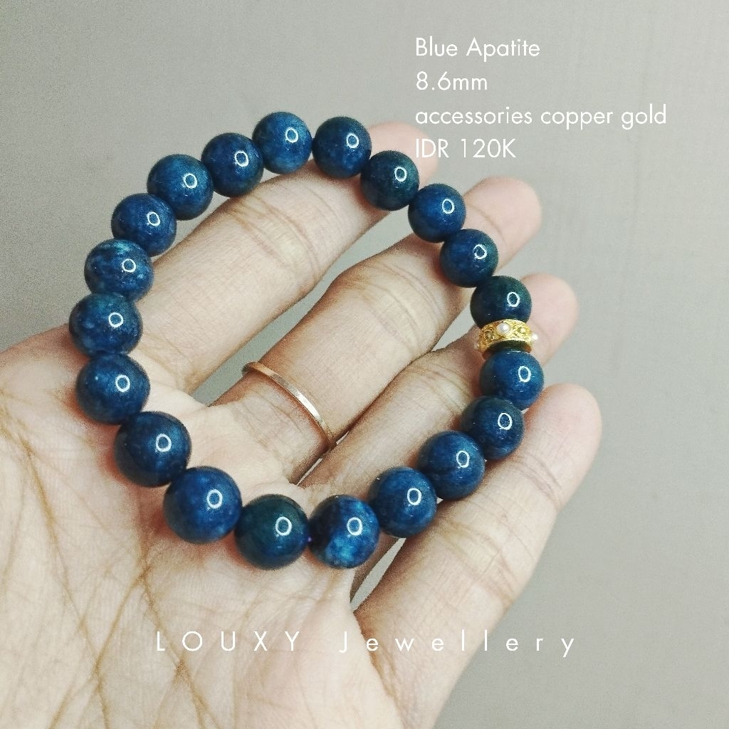 Blue Apatite 8.6mm หินธรรมชาติ สร้อยข้อมือ Apatite สีฟ้าธรรมชาติ