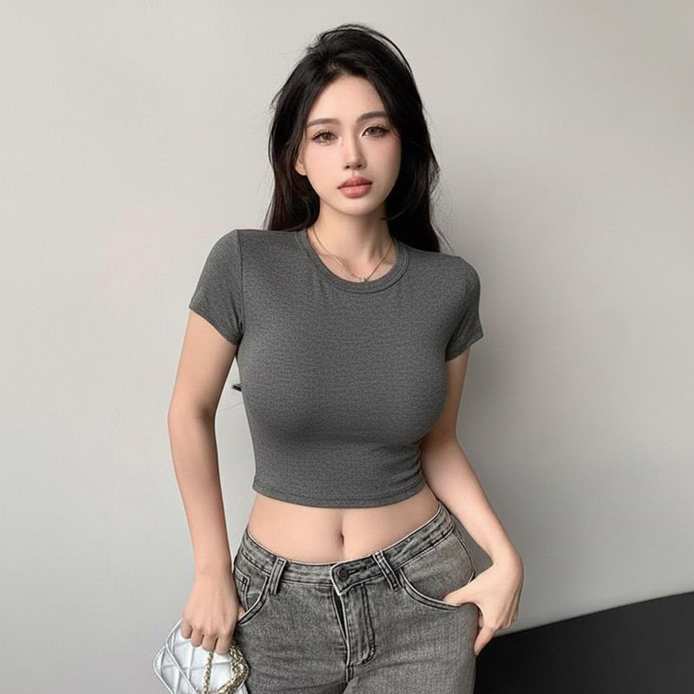 PLATINUM WORLD เสื้อครอปถักธรรมดา O คอ Fit Body - เสื้อเชิ้ตธรรมดาผู้หญิง E2