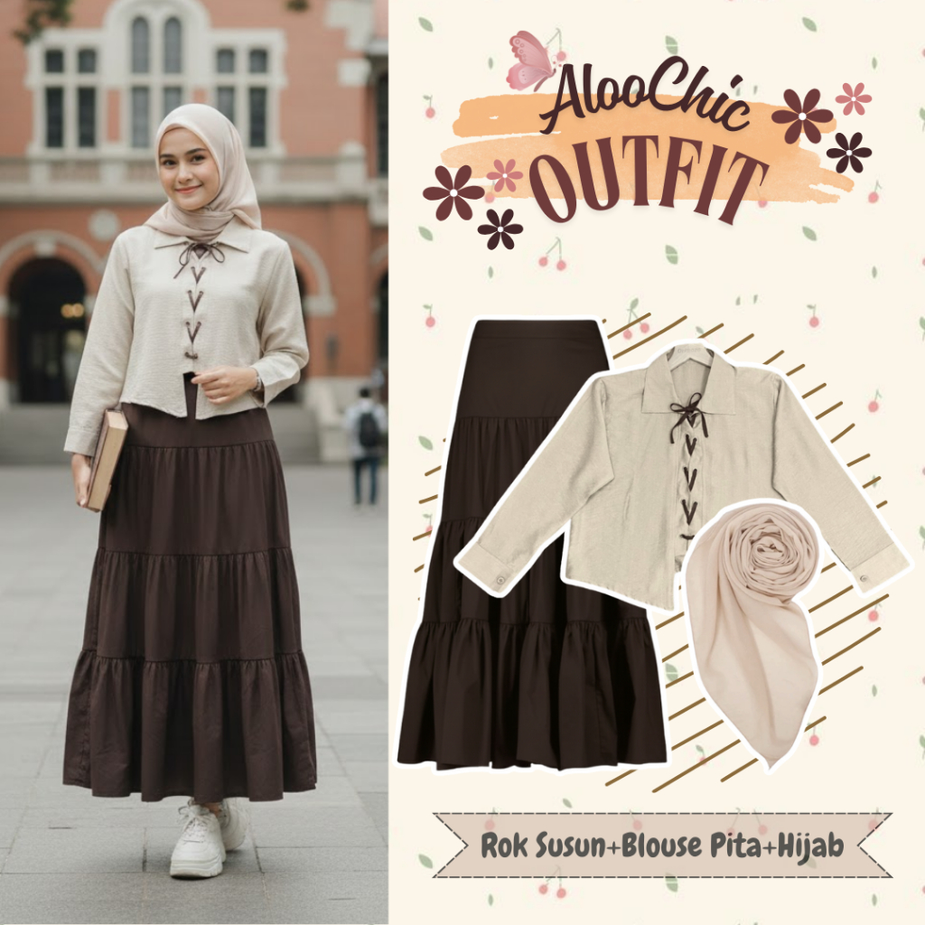 ชุดฮิญาบ 3-in-1 สําหรับผู้หญิง (Ribbon Blouse กระโปรงนัวเนีย Bella Square) แฟชั่น Viral อินเทรนด์ - 