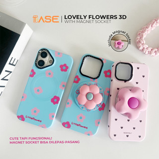 Casing iPhone Lovely Flower 3D with Magnet Kickstand Compatible for iPhone 13 14 15 16 17 Pro Max