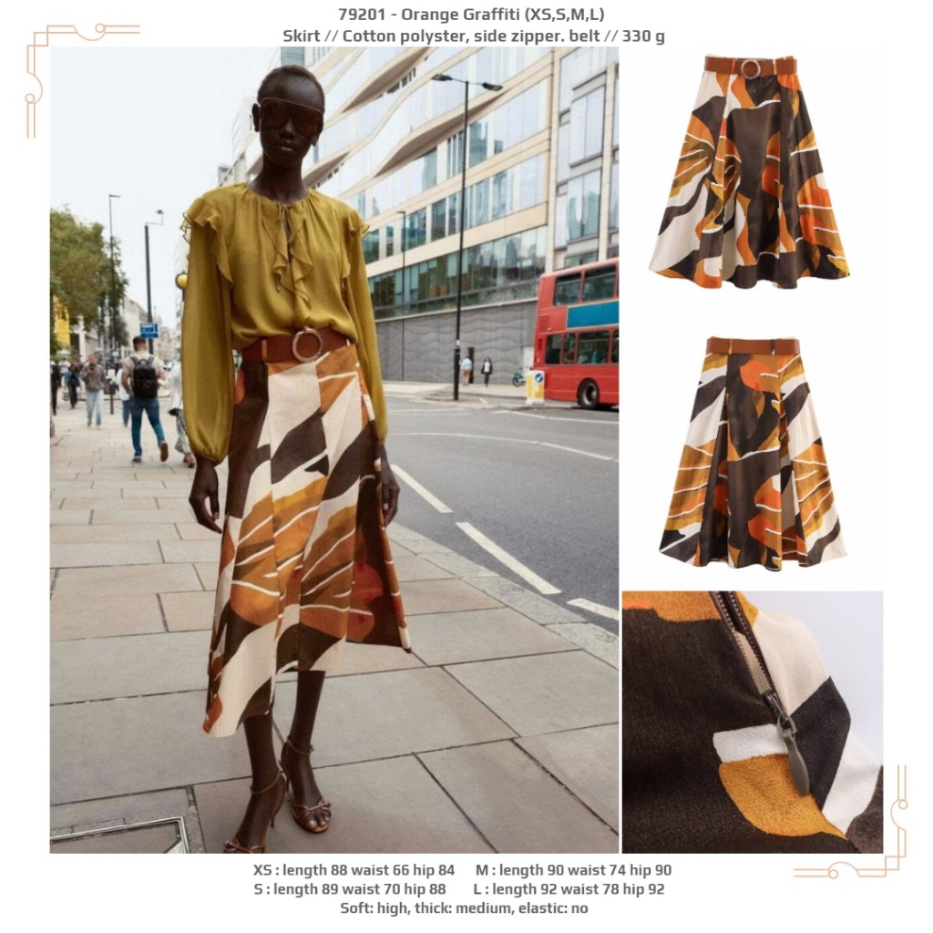 LOE01 - กราฟฟิตีสีส้ม (XS,S,M,L) - กระโปรง