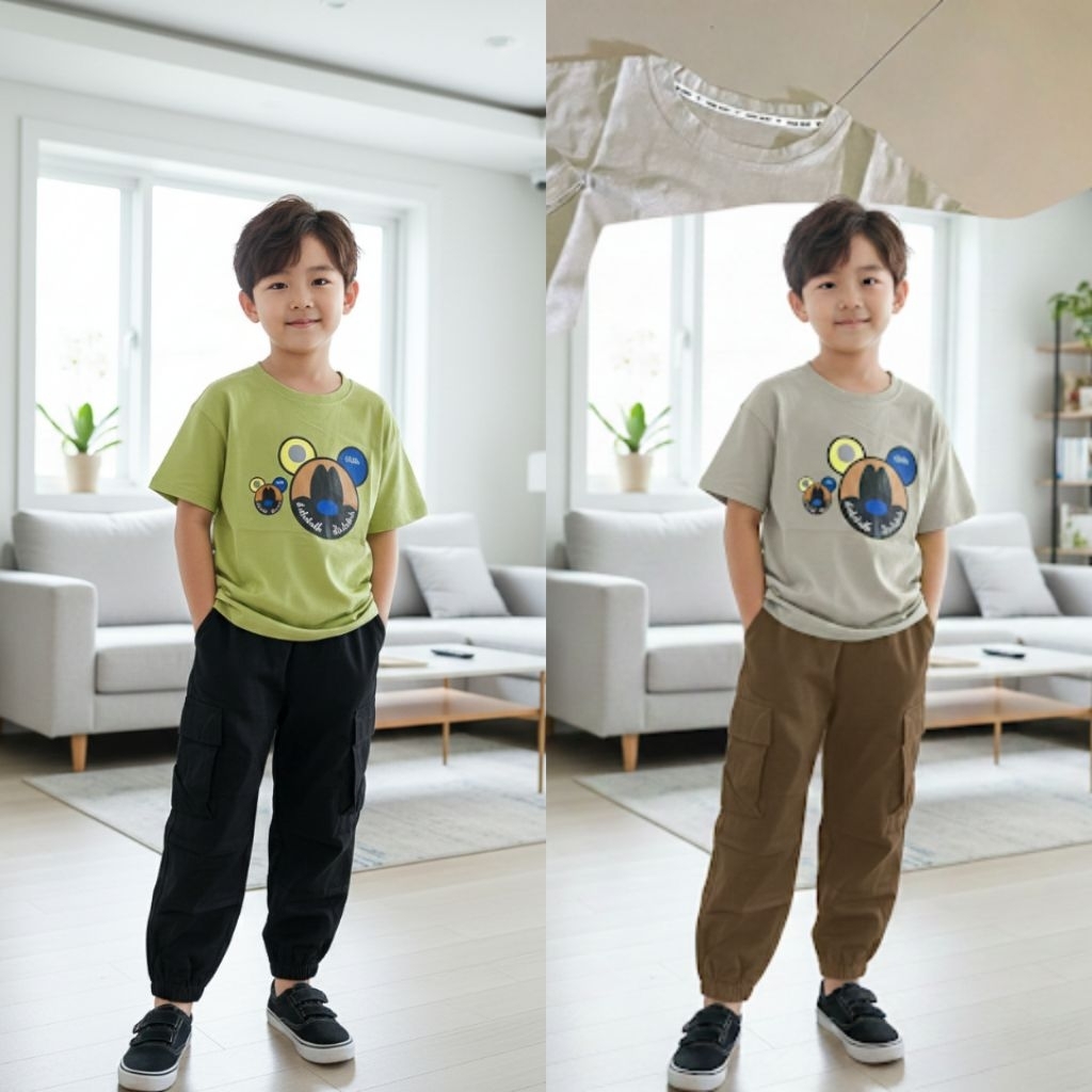 ชุดเสื้อยืดและกางเกงคาร์โก้เด็กชายพรีเมี่ยมทําจาก bgus bngt 789th