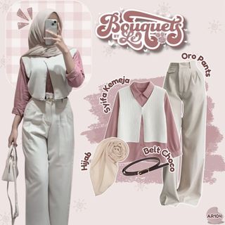 OOTD Remaja Ala Korea Kekinian (Kemeja Vest,Oro Pants,Belt,Hijab) Outfit Hangout Semi Formal - AR104