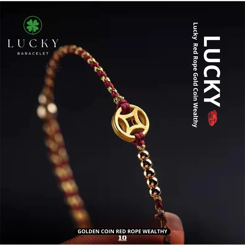 LUCKY BRACELET - ORIGINAL HANDMADE คุณภาพสูง ADJUSTABLE GOLDEN COIN RED ROPE WEALTHY BRACELET