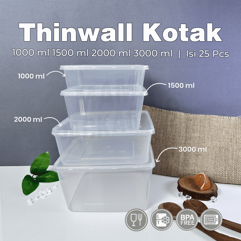 [25PCS] Thinwall Box DM 1000 ml 1500 ml 2000 ml 3000 ml / Square / Plastic Lunch Box / SQ