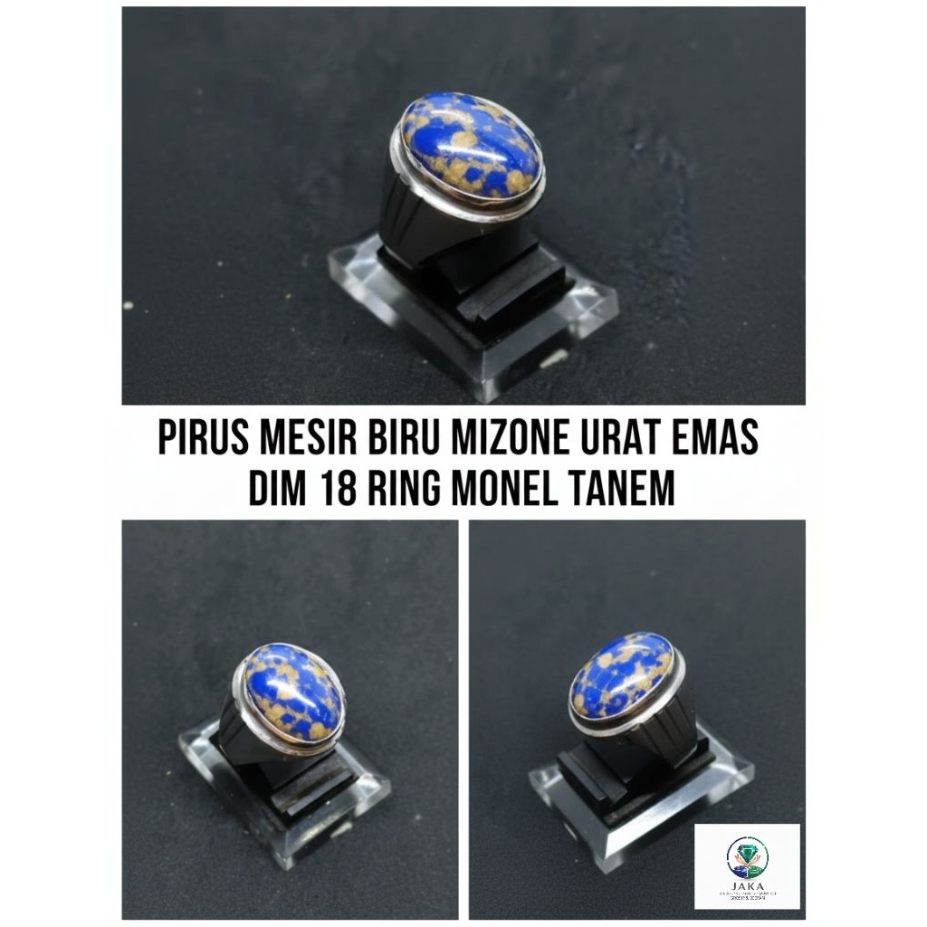 Blue Egyptian turquoise Mizone gold vein monel ring dim 18