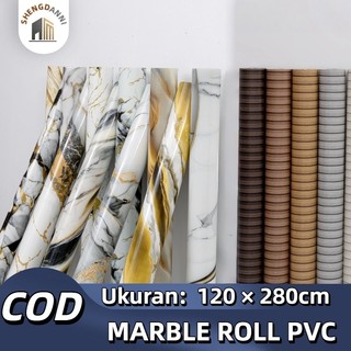 SHENGDANNI - 120 x 280cm Wallpaper Dinding Motif Marble Roll Sticker Dekorasi Kamar PVC