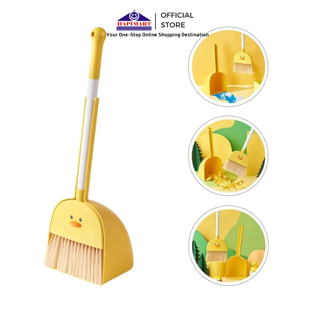 G uck 2 In 1 Mini ไม้กวาดและที่ตักขยะ/ Mini ไม้กวาดและที่ตักขยะชุดตัวอักษรเป็ดสีเหลือง