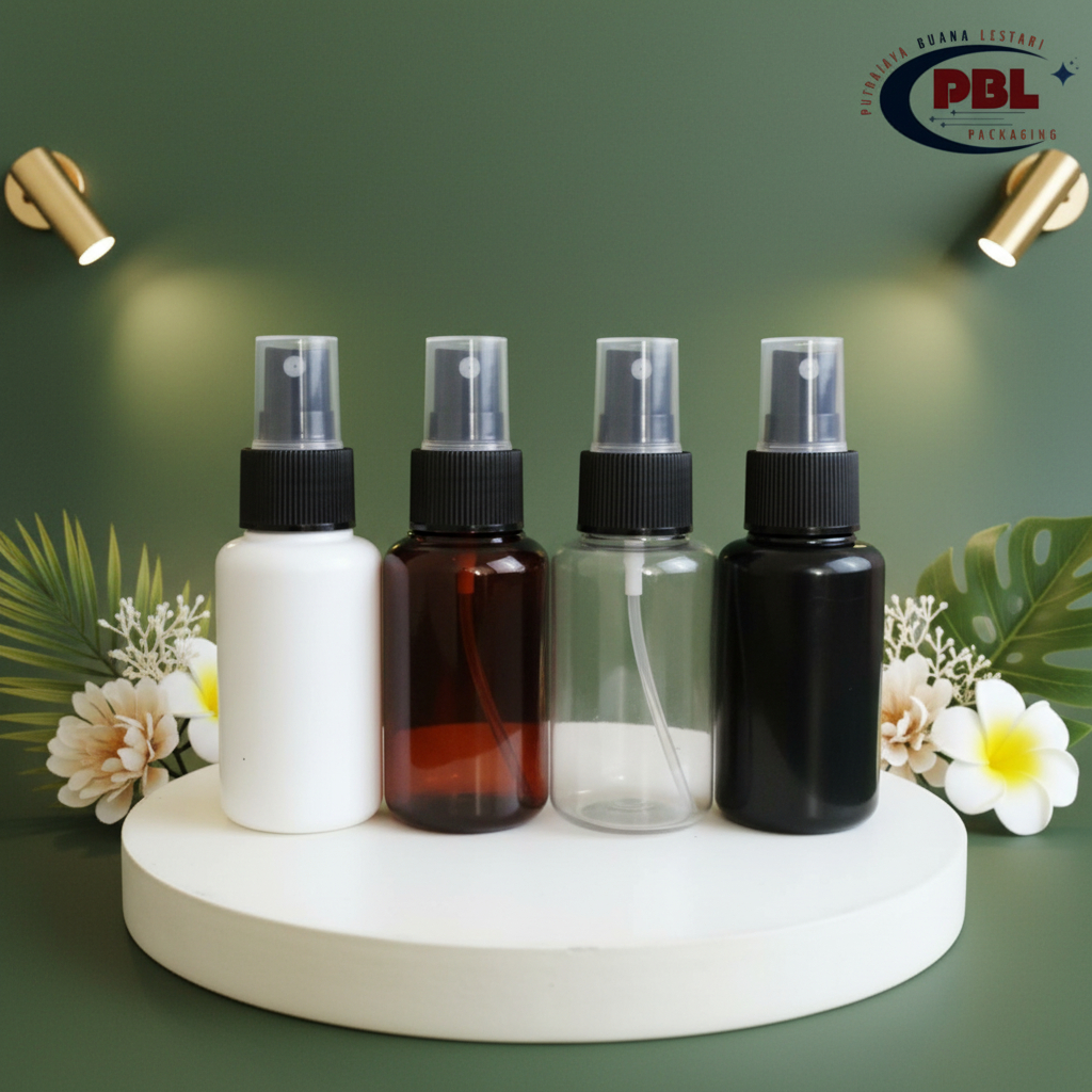 60ml Tubular Spray Bottle / 60ml Toner Bottle / 60ml Tubular Neck PET Bottle 24 Black Spray Neck Cap