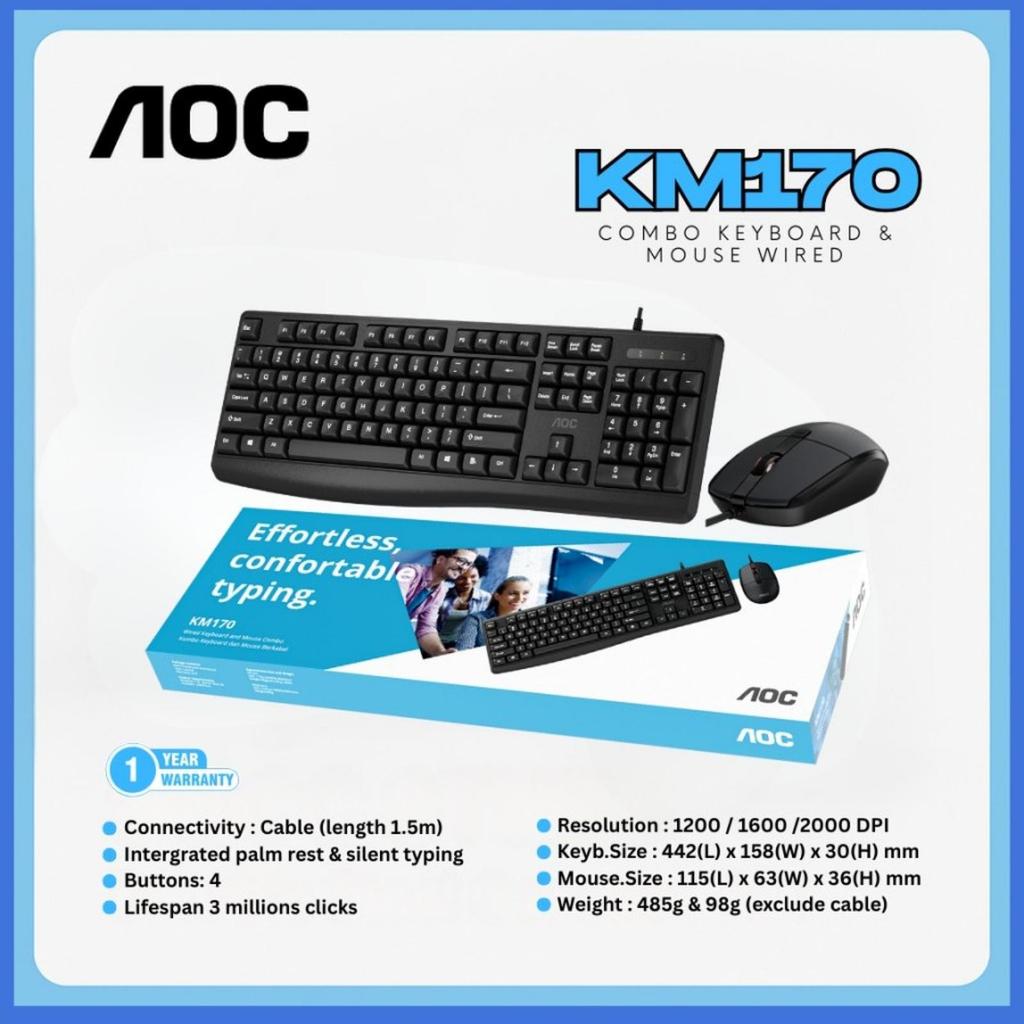 AOC KM170 คีย์บอร์ดเมาส์ Combo แบบมีสาย USB - คีย์บอร์ดเมาส์ AOC KM170
