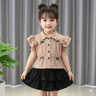 ALESHA - Setelan Daily Anak Perempuan Intan Ribbon / Fashion Oneset Baju Rok Korean Style Terbaru