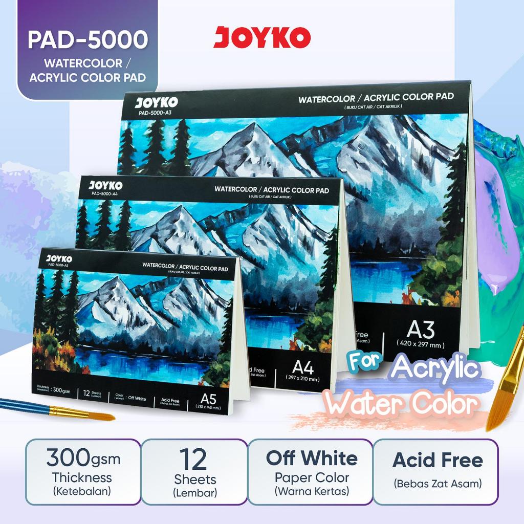 สีน้ําแผ่นสีอะคริลิค JOYKO PAD-5000-A5~A4~A3 300 แกรม 12 แผ่น