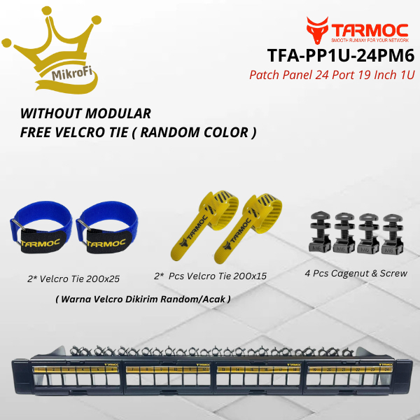 Tarmoc TFA-PP1U-24PM6 | 24 พอร์ต UTP Cat5 Cat6 แผงแพทช์โดยไม่ต้องผูก Velcro ฟรีโมดูลาร์