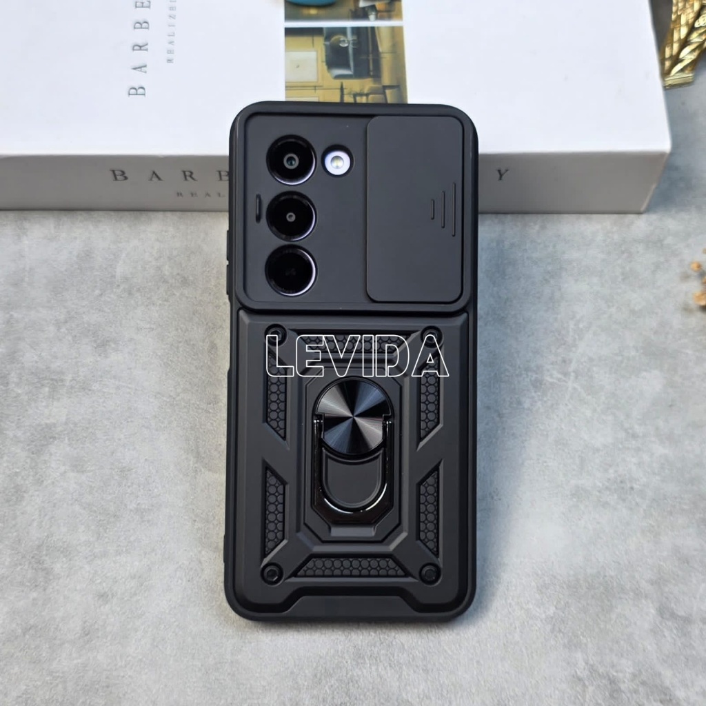 Redmi 15 Redmi 15C เคสหุ่นยนต์สไลด์กล้องป้องกัน + Ringstand สีดํา Redmi 15 Redmi 15C