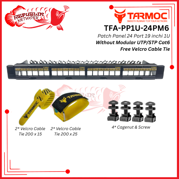 Tarmoc TFA-PP1U-24PM6 | 24 พอร์ต UTP Cat5 Cat6 แผงแพทช์โดยไม่ต้องผูก Velcro ฟรีโมดูลาร์