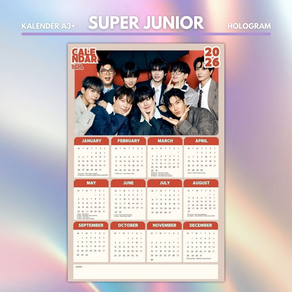 HOLOGRAM 2026 SUPER JUNIOR CALENDAR KPOP UNOFFICIAL HEECHUL SIWON DONGHAE RYEOWOOK KYUHYUN