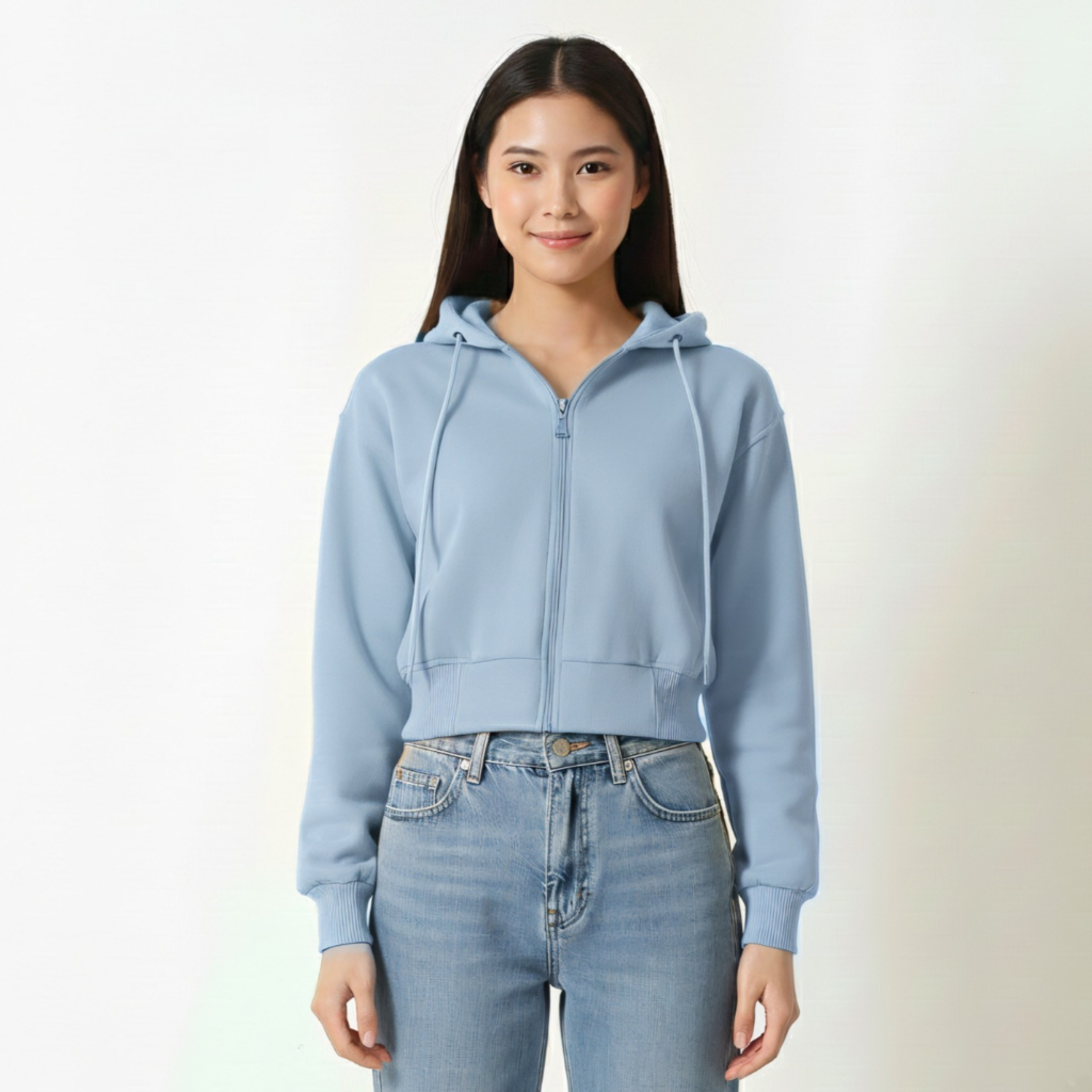 Oblo Basic Hoodie Crop Zipper เสื้อแจ็คเก็ตซิปผู้หญิงทุกขนาด