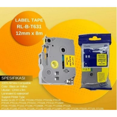 เทปฉลาก G&G สําหรับเทปฉลาก Brother TZE-631 12mm x 8m สีดําเหลือง