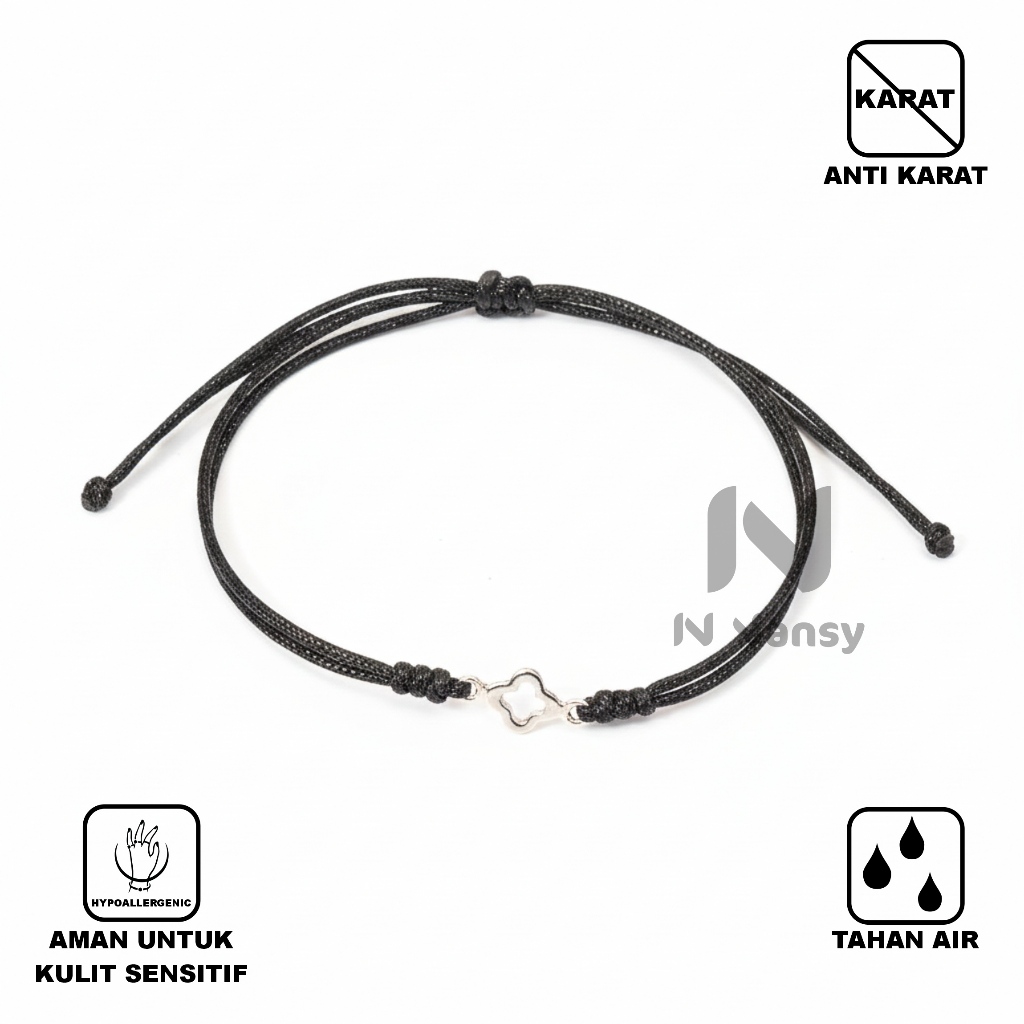 Gelang Tali Clover Stainless Steel Anti Karat • Aksesoris Unisex Simple Elegan Kekinian • Tali Kuat 