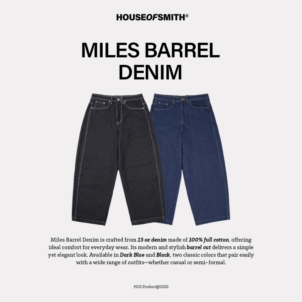 House of Smith Mens Denim Pants - Miles Barrel Denim - กางเกงยีนส์บาร์เรล