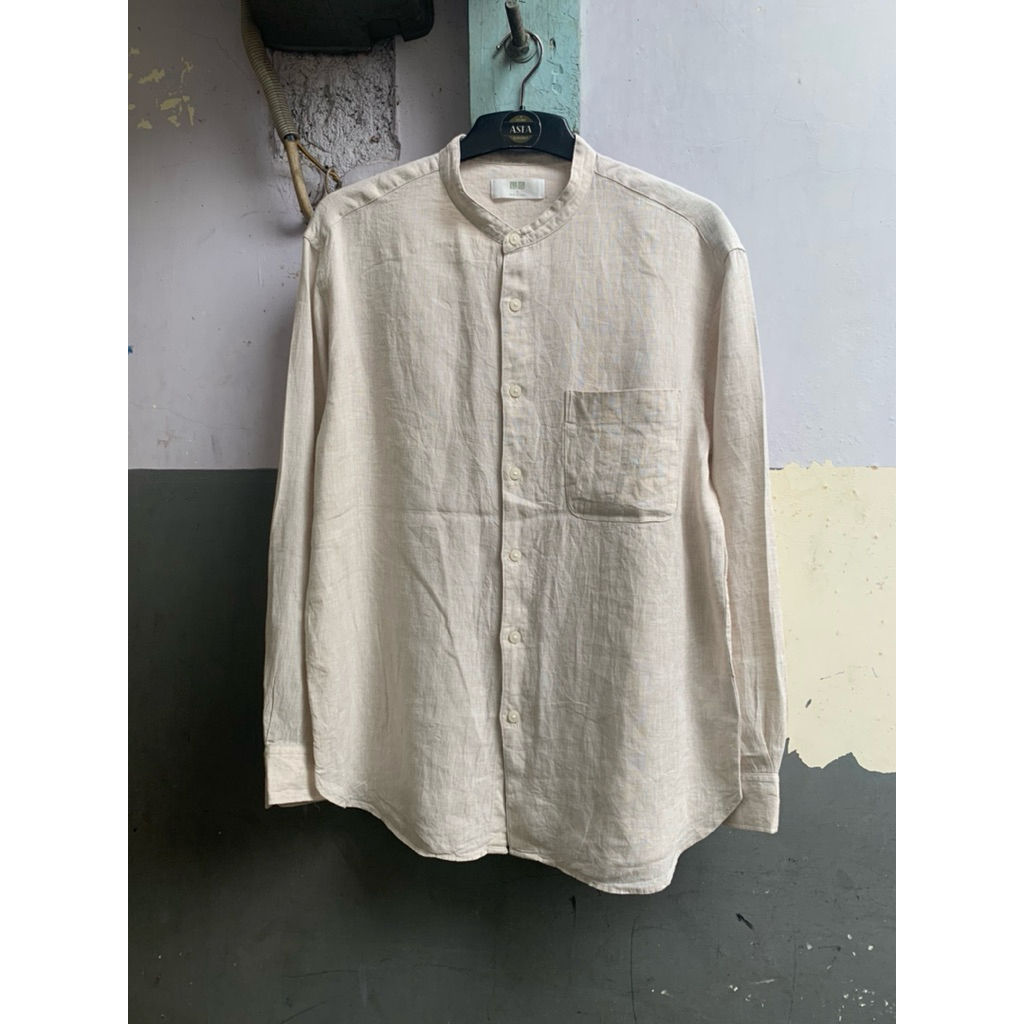 KEMEJA Uniklo เสื้อเชิ้ตแขนยาวคอปกผ้าลินินธรรมดาสําหรับผู้ชาย SHB.11.05