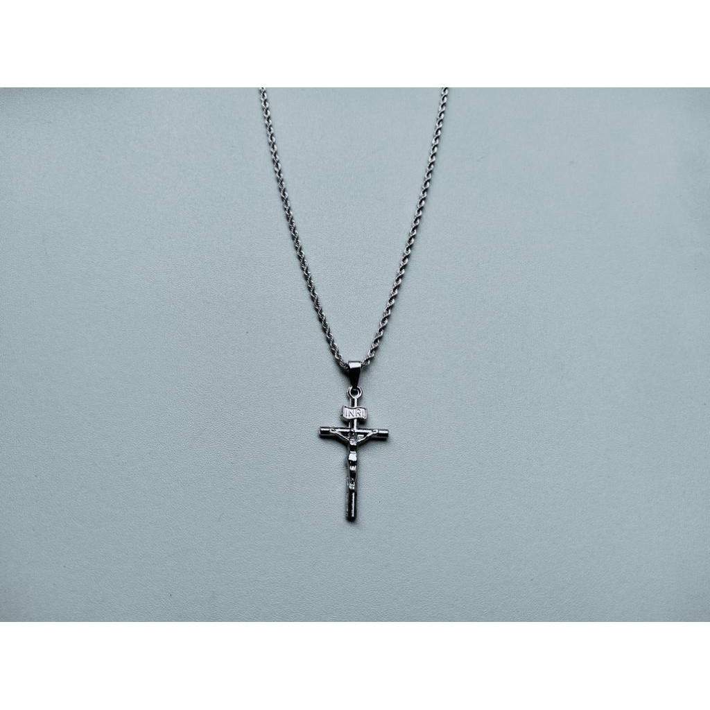 K62 ANTI-RUST TITANIUM SILVER CROSS PENDANT CHAIN สร้อยคอ