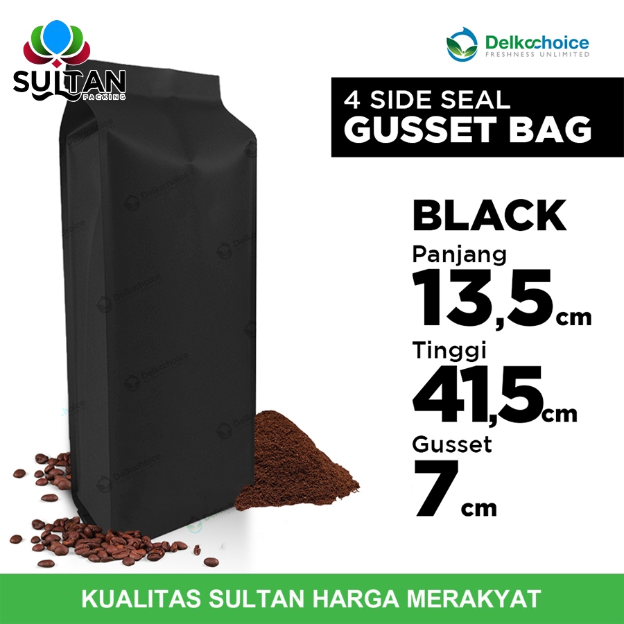 Metalizing Gusset Bag 4 Side Seal Foil 13.5x41.5cm Black Coffee Beans Coffee Bag DELKOCHOICE