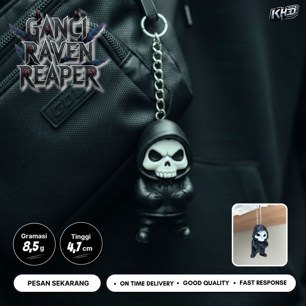 GANTUNGAN Raven Reaper Grim Reaper Premium Aesthetic Keychain – Death Reaper Black Gothic Dark Fanta