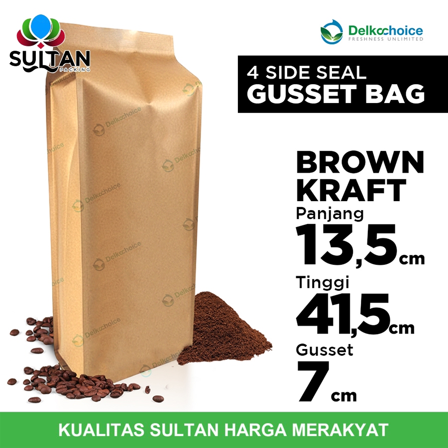 Metalizing Gusset Bag 4 Side Seal Foil 13.5cm x 41.5cm Kraft Coffee Beans Coffee Bag DELKOCHOICE