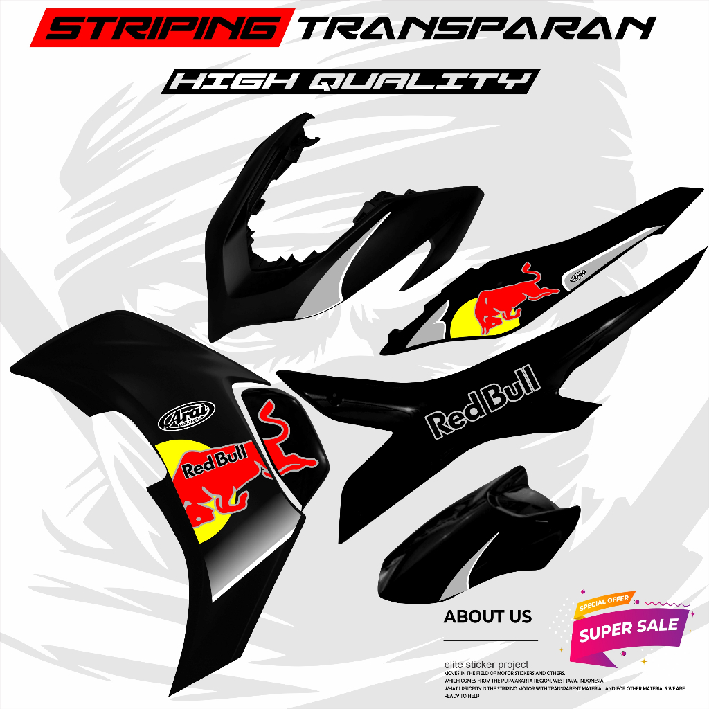 YAMAHA AEROX 2020 การติดตามแถบตัวแปรใหม่ล่าสุด COOL SIMPLE RED BULL MOTIF STICKER