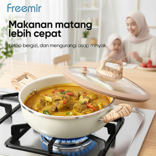 [OFFICIAL] freemir Beige 30cm wajan anti lengket 4L panci anti lengket teflon anti lengket Kompatibel dengan kompor induksi